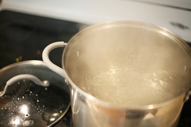 Boiling water for blanching. 