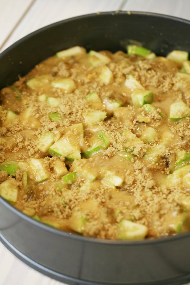 Easy apple cake with fresh apples ready for the oven. 