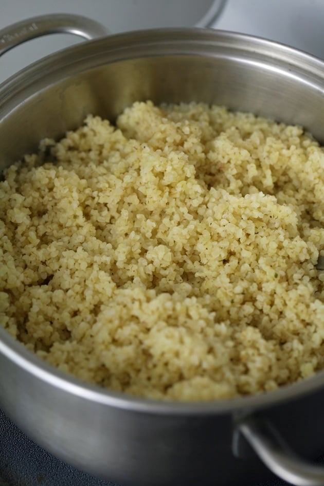 Cooked bulgur wheat.