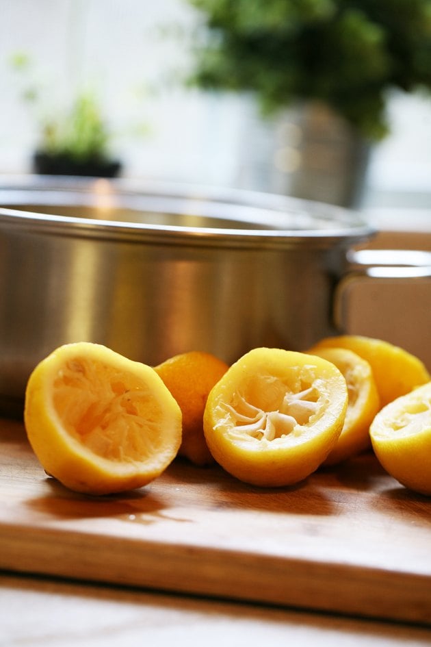 Lemon peels ready for preserving.