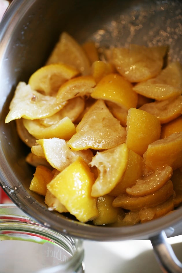 Lemon peels are coated with oil and salt. 