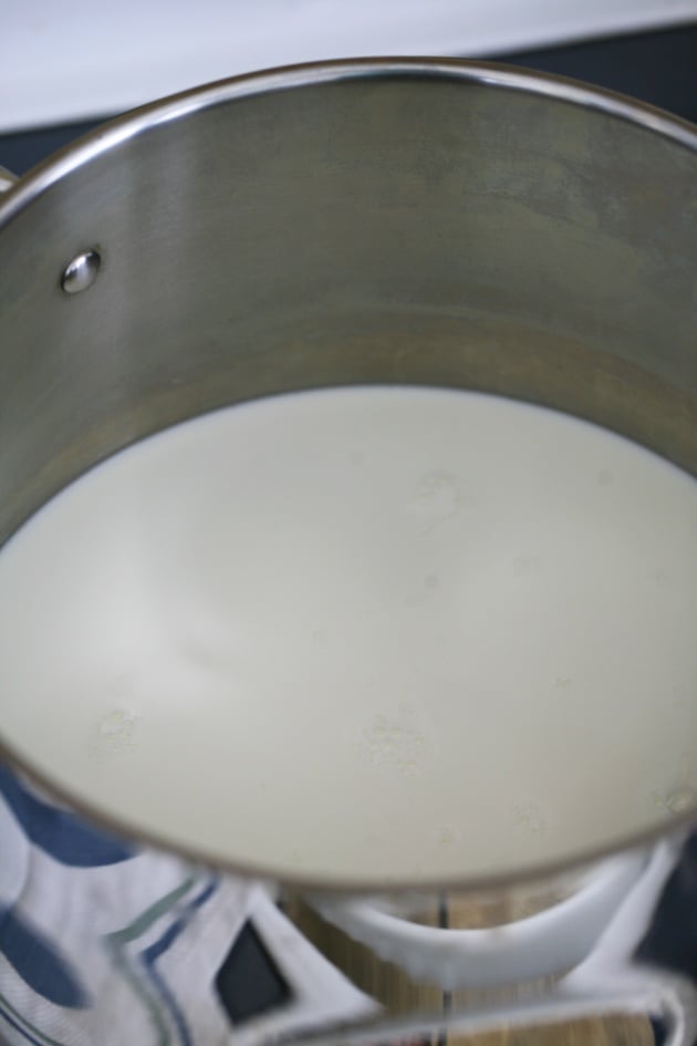 Heating milk. 