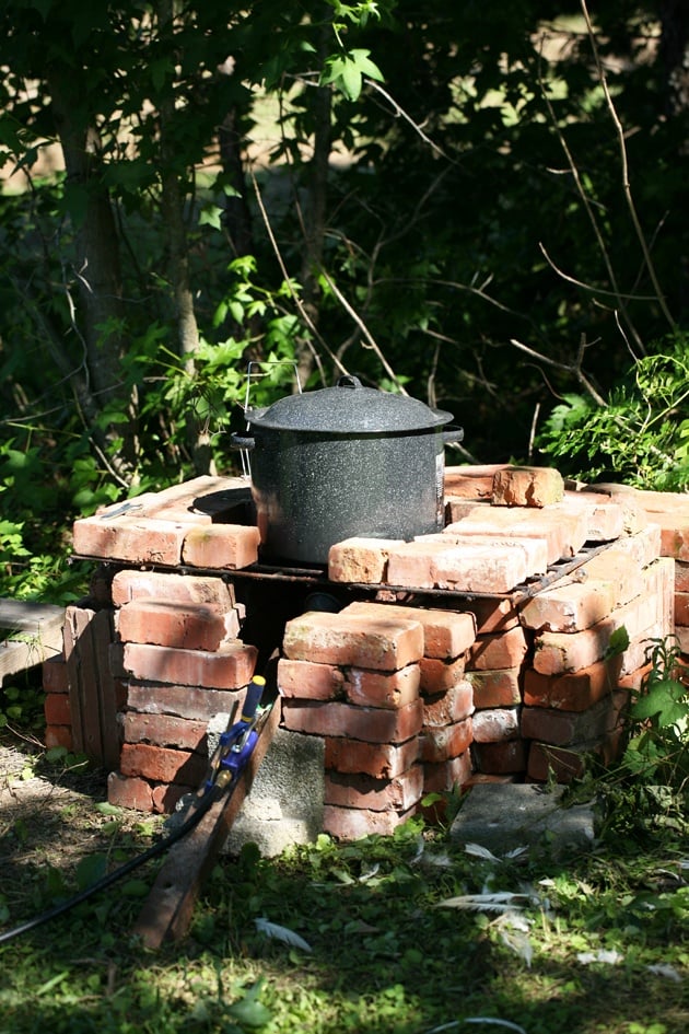 Hot water station for butchering cornish cross chickens