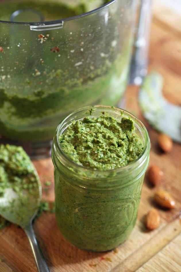 A jar of basil pesto