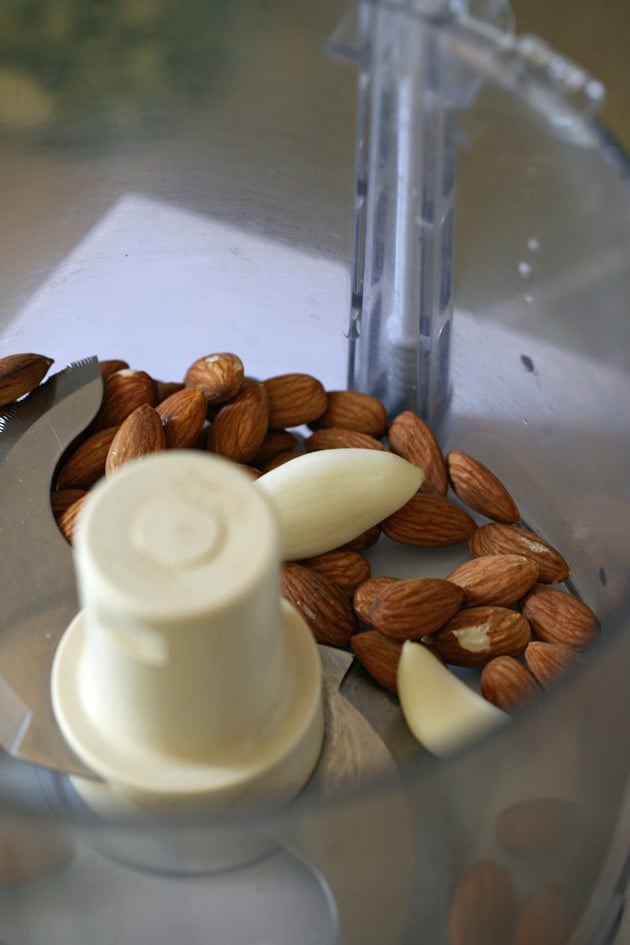 Almonds and Garlic in the food processor