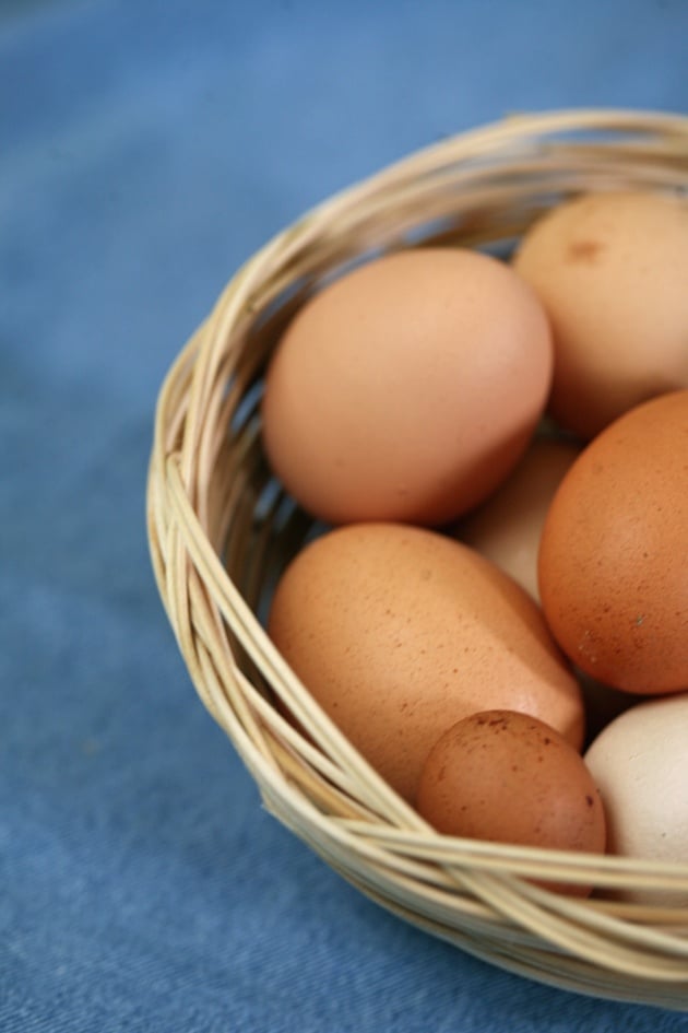 Eggs in a simple round basket