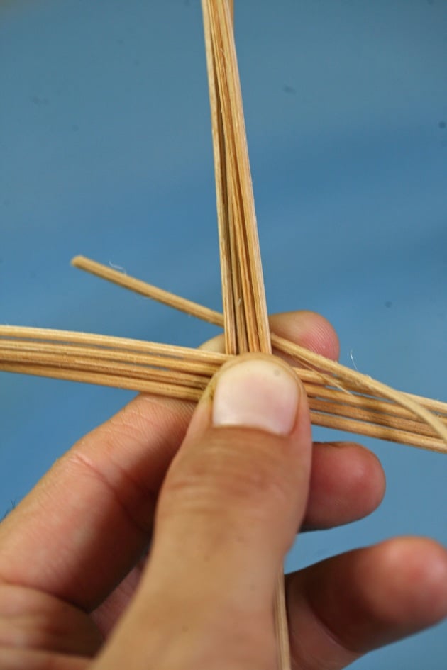 Starting to weave a simple basket.