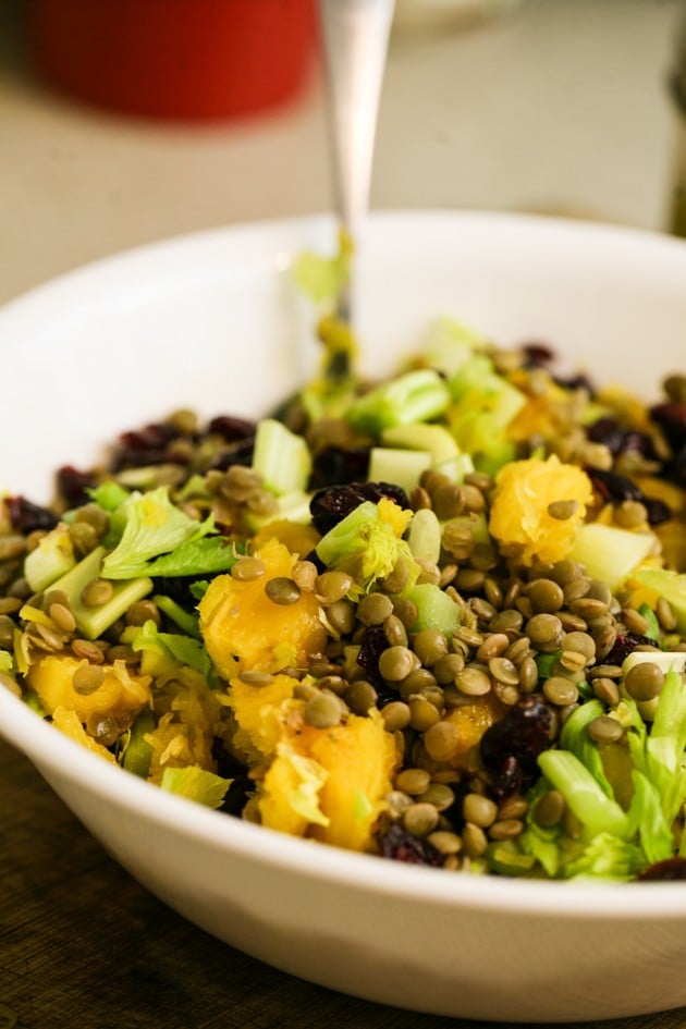 Pumpkin salad with lentils.