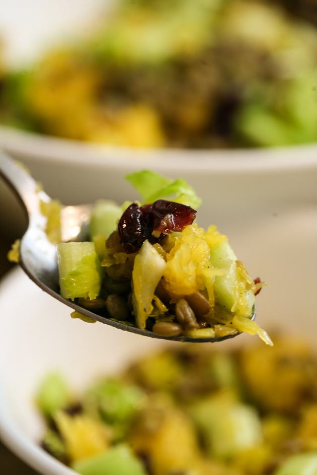 Pumpkin salad in a spoon.