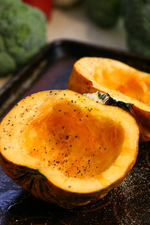 Pumpkin is ready to go in the oven.