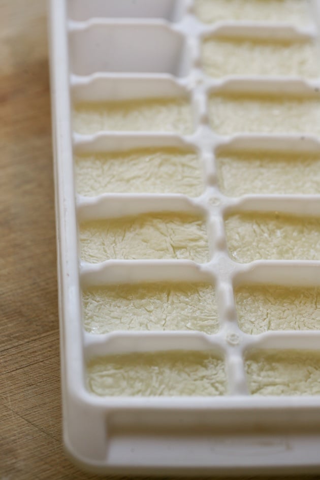 Freezing goat milk in a tray.