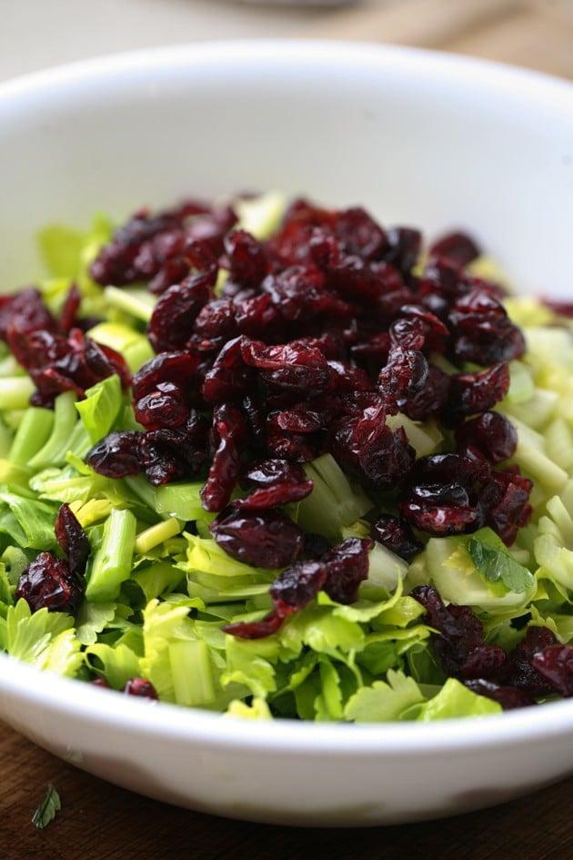 A simple, healthy, and tasty celery salad with pecans and cranberries. 