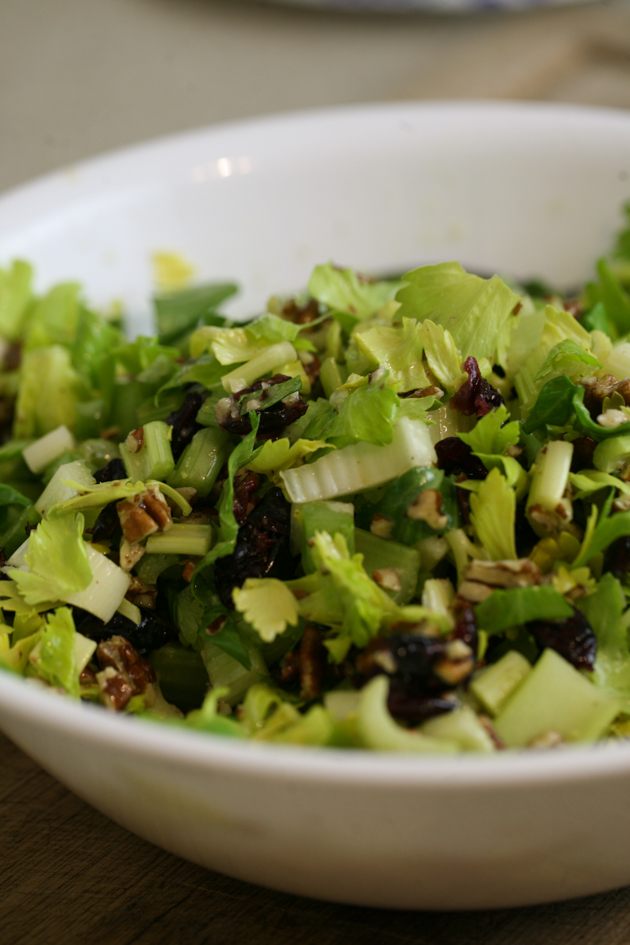 A simple, healthy, and tasty celery salad with pecans and cranberries. 