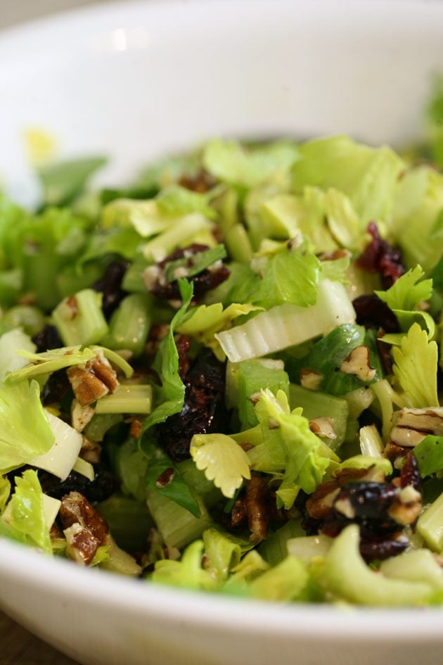 A simple, healthy, and tasty celery salad with pecans and cranberries. 