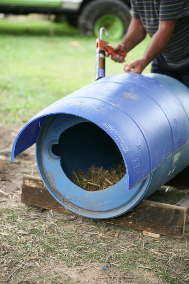 Installing a roof for the dog house.