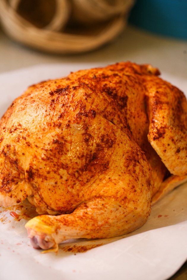 This is a very simple recipe for Roasted Chicken In salt. The salt doesn’t touch the chicken but instead absorbs the juices while the chicken is roasting leaving the skin crispy and the meat falling off the bone. 