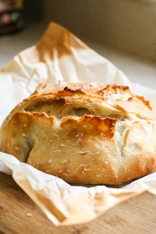 A simple, no-knead, artisan bread. This is a simple basic recipe that everyone should have on hand. This bread has a hard crust and is so soft inside. It is beautiful and tasty!