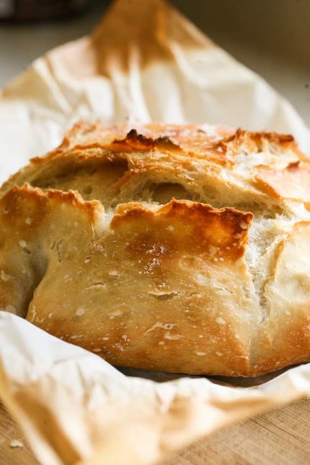 A simple, no-knead, artisan bread. This is a simple basic recipe that everyone should have on hand. This bread has a hard crust and is so soft inside. It is beautiful and tasty!