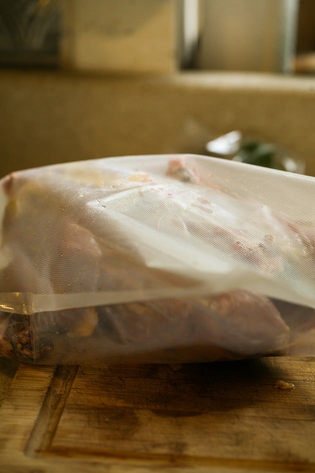 Packing the duck in the vacuum bag. 