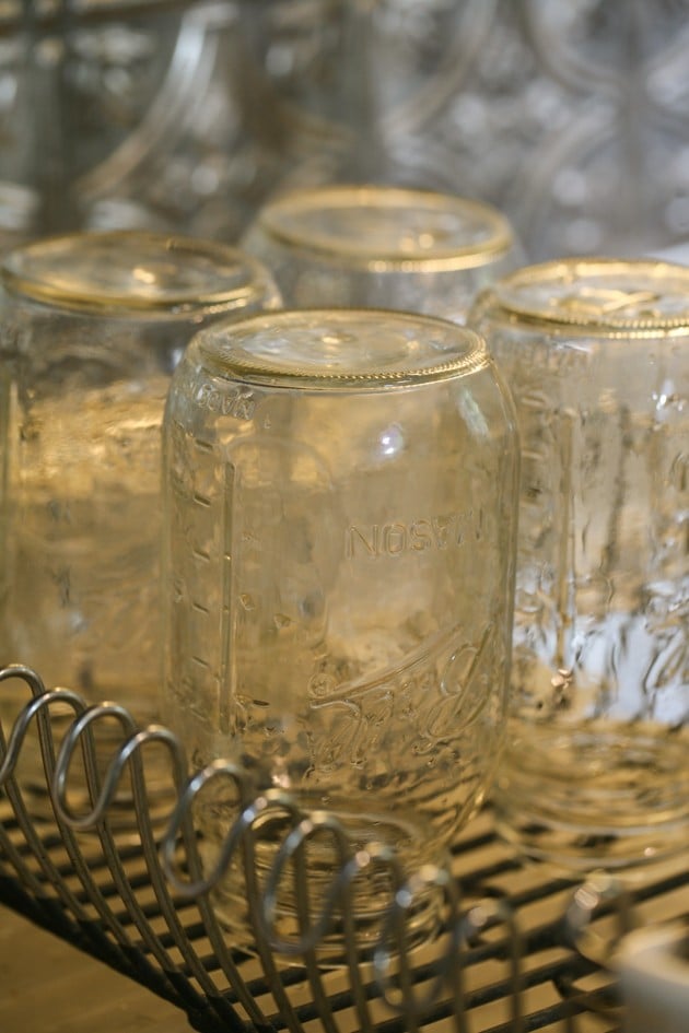 Washing the canning jars.