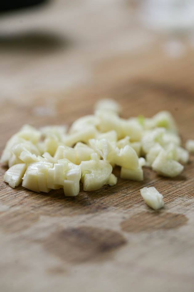 Diced garlic cloves.