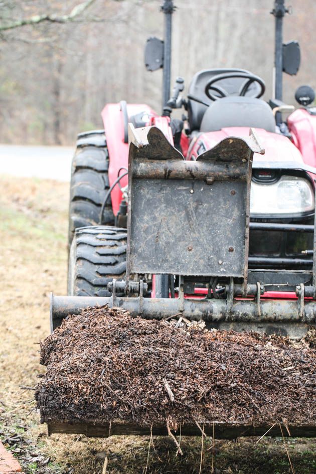 Adding mulch around the beds. 