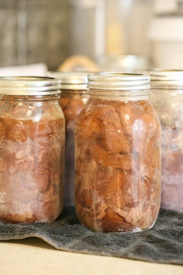 Jars of meat after canning