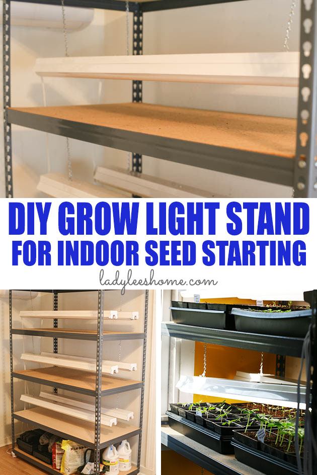 This DIY grow light stand will serve you for many years! It's simple to set up and holds many seed trays. It will help you grow strong and healthy seedlings. It's the perfect indoor seed starting shelving unit. 