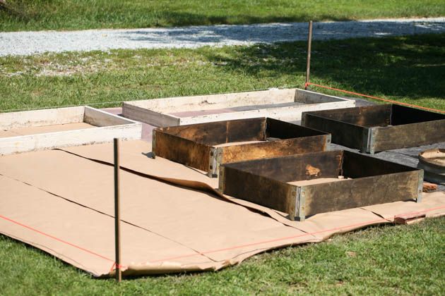 Setting up the raised bed garden.