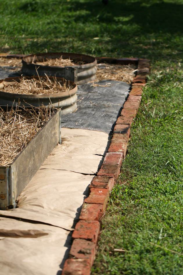 Framing the garden with bricks. 