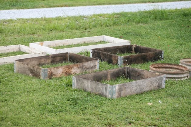 Laying the garden beds. 