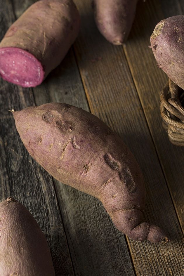 Purple sweet potatoes in curing.