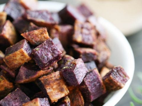 Crispy Roasted Purple Potatoes with Shallots - Blackberry Babe