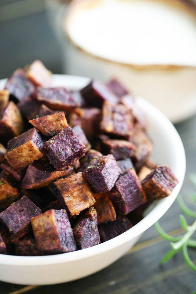 Roasted Purple Sweet Potatoes With Garlic Dipping  Sauce