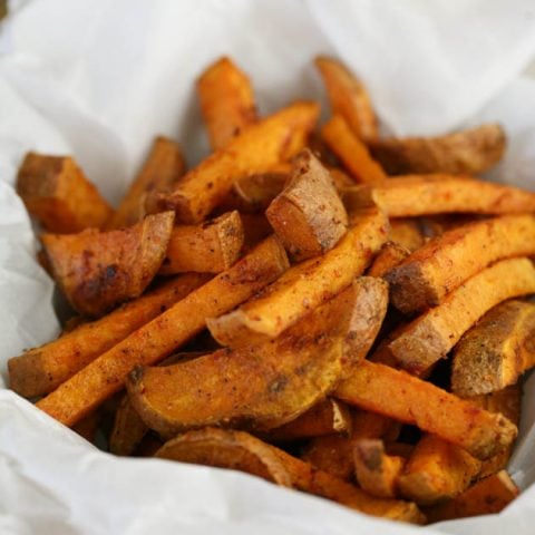 baked sweet potato fries ready for serving