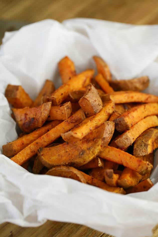 baked sweet potato fries ready for serving