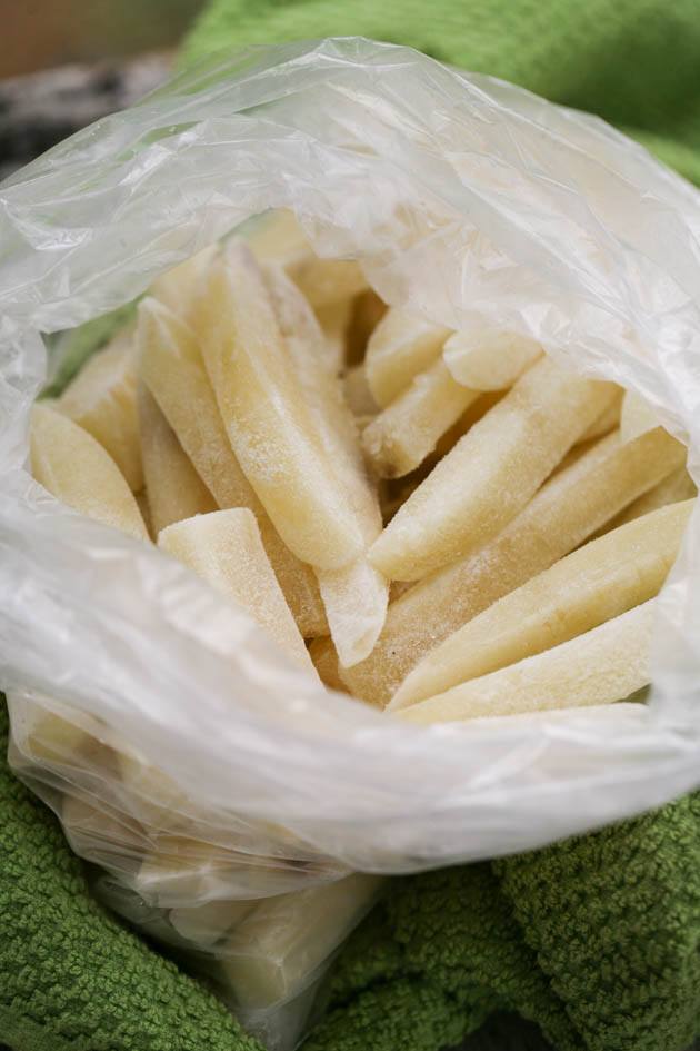 French fries after blanching, ready for the freezer.