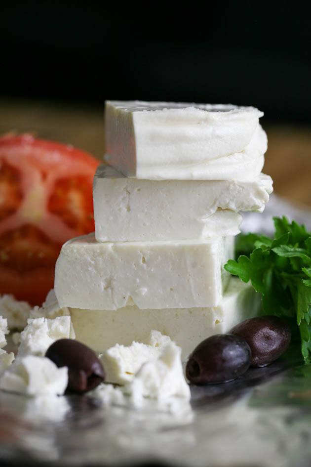 Ready to serve homemade feta cheese.