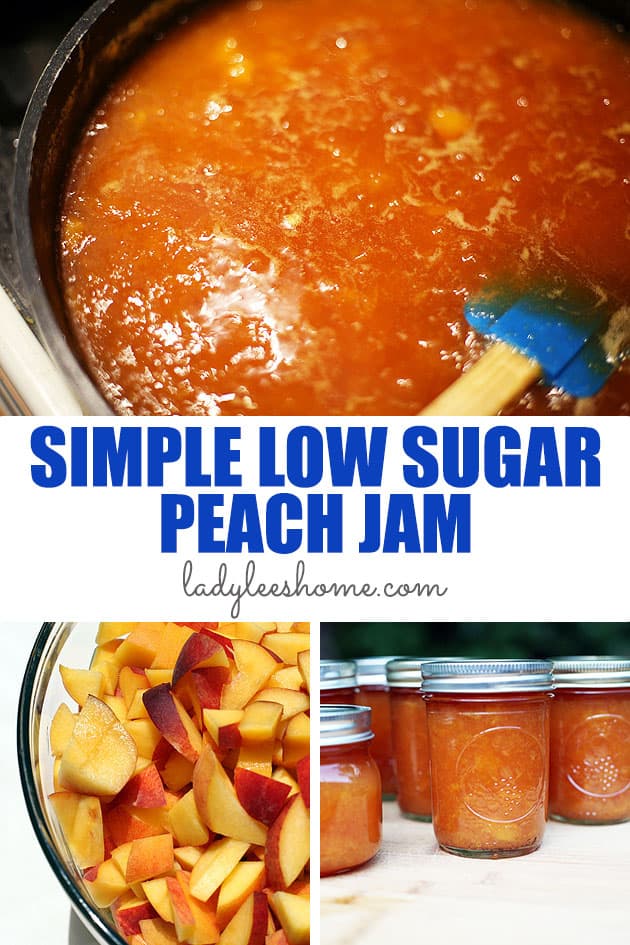 low sugar peach jam is very easy to make. This recipe uses half of the amount of sugar that you'll find in traditional peach jam and no store-bought pectin. It's also a simple jam to can, so really a mast summer jam to have on the shelf!
