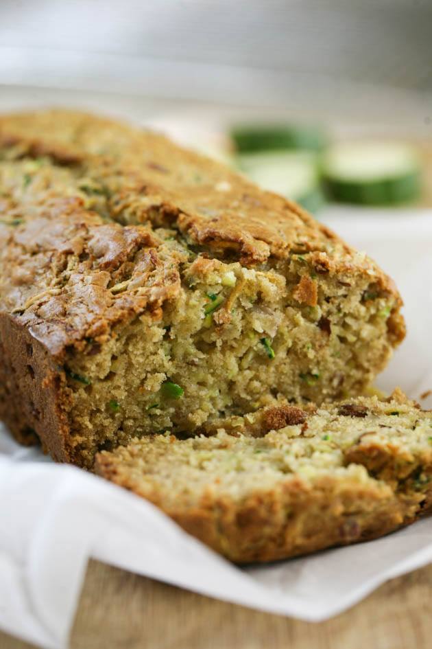 low sugar zucchini bread sliced and ready to be served