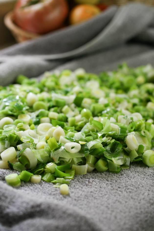 Leeks drying on a towel