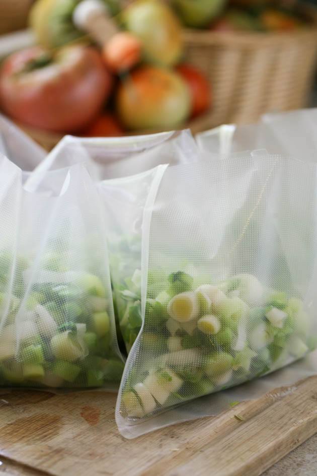 Leeks in freezer bags