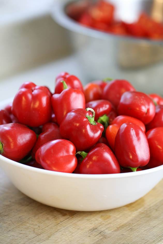 A bowl of red peppers 