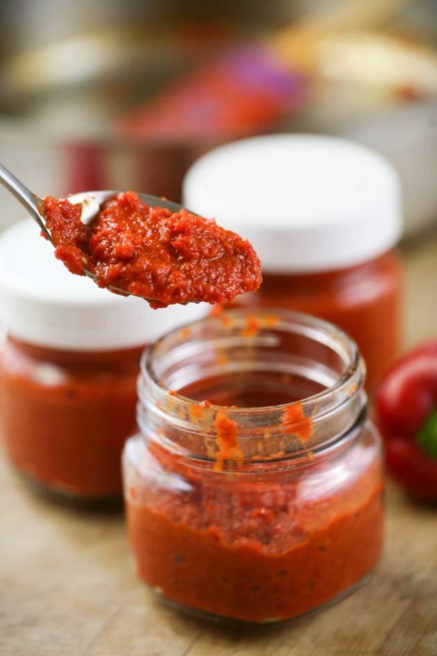 Ready red pepper paste in a jar