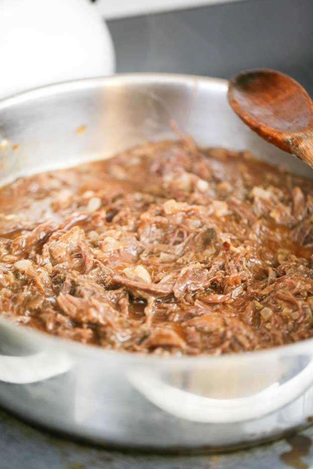 Cooking venison neck meat.