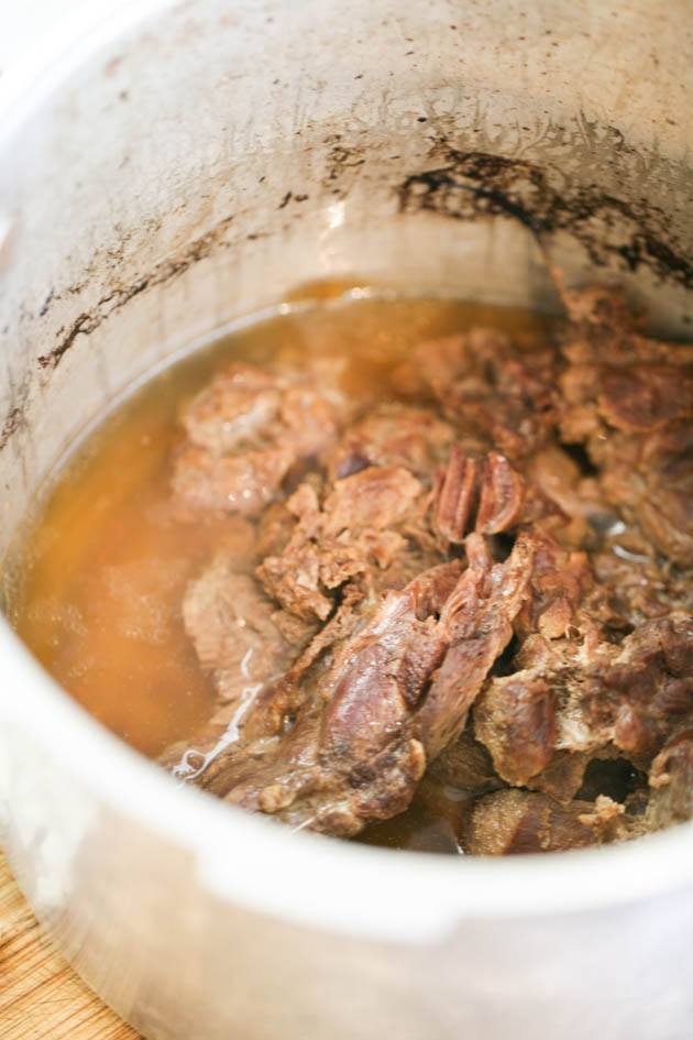 Cooked venison neck meat.