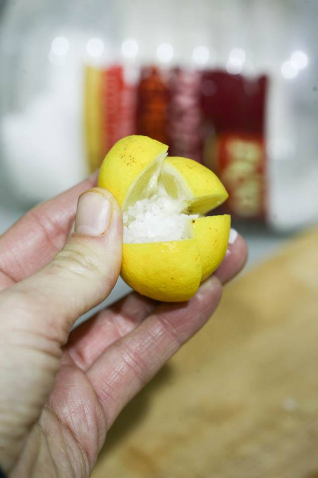 Sea salt in the center of the lemon.