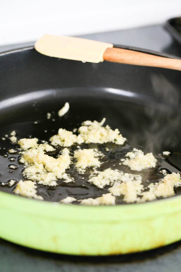 Frying the garlic.