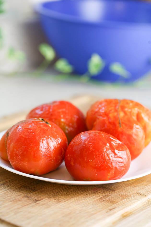 Frozen tomatoes thawing. 