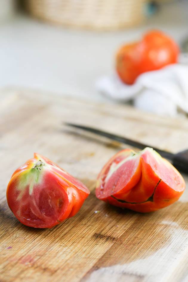 How to freeze tomatoes - cutting the tomato further.